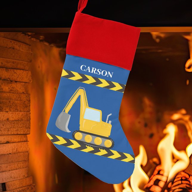 Custom Kids Construction Vehicle Blue Boys Name Christmas Stocking (Creator Uploaded)
