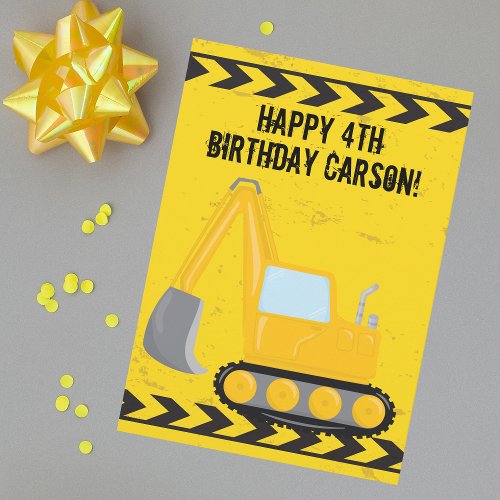 Custom Kids Construction Vehicle Happy Birthday Card