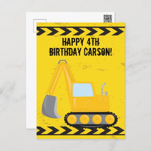 Custom Kids Construction Vehicle Happy Birthday Postcard