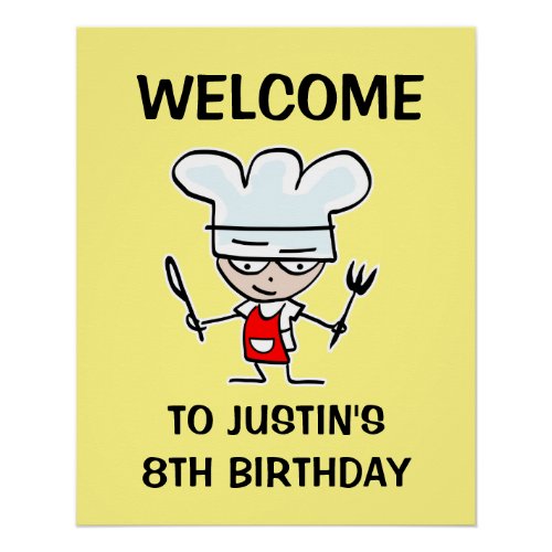 Custom kids cooking Birthday party welcome poster