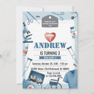 Custom Kids Doctor Medical Birthday Party Invitation