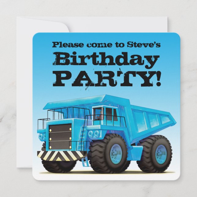 Custom Kids Dump Truck Construction Birthday Party Invitation (Front)