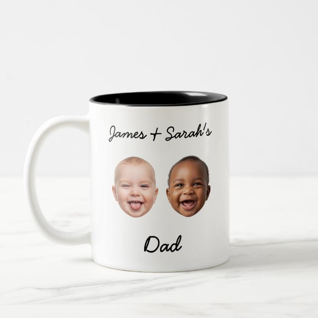 Custom Kids Faces & Names Personalized Dad Gift Two-Tone Coffee Mug (Left)