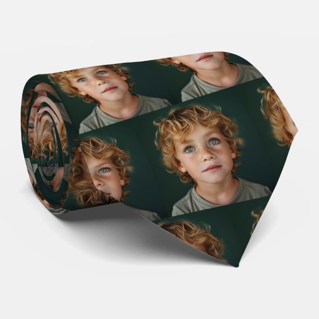 Custom Kids Faces Photo Pattern  Neck Tie (Rolled)