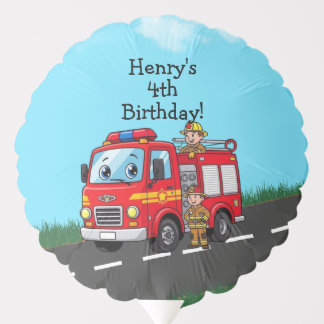 Custom Kid's Fire Truck Birthday Party Balloon