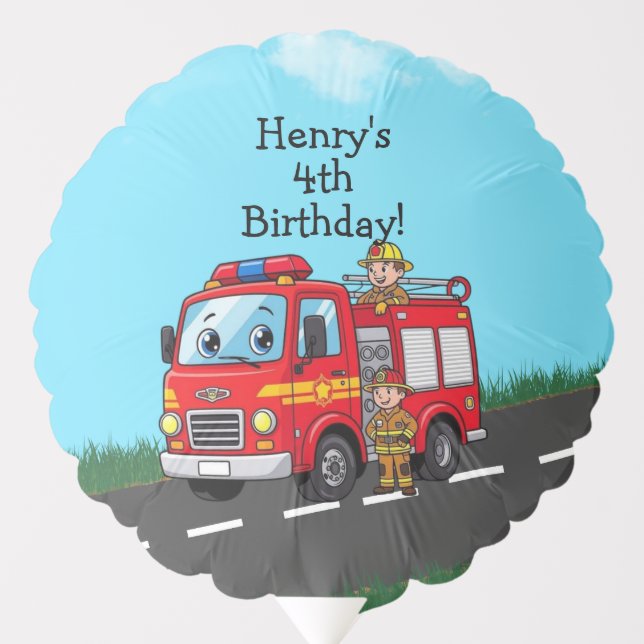Custom Kid's Fire Truck Birthday Party Balloon (Front)