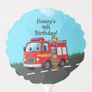 Custom Kid's Fire Truck Birthday Party Balloon