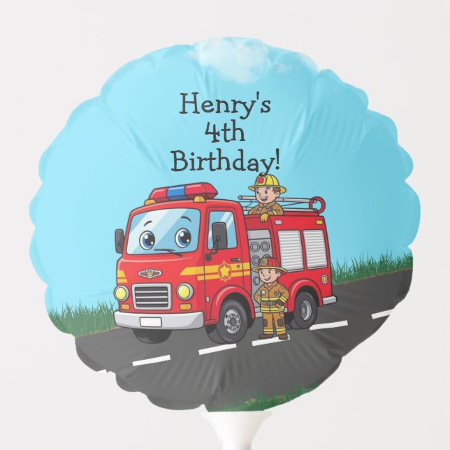 Custom Kid's Fire Truck Birthday Party Balloon (Front)