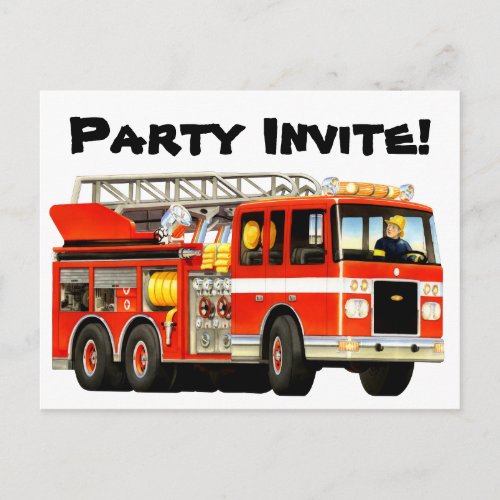 Custom Kids Fire Truck Party Invite