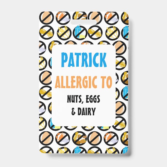 Custom Kids Food Allergy Alert Allergy Symbols Badge (Front)