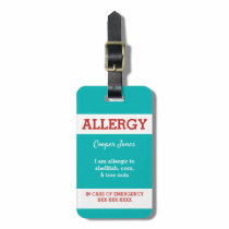 Custom Kids Food Allergy Alert ICOE Warning Bag Tag