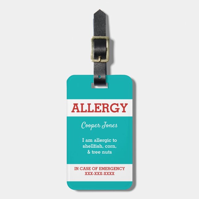 Custom Kids Food Allergy Alert ICOE Warning Luggage Tag (Front Vertical)