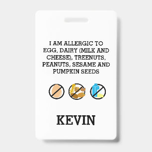 Custom Kids Food Allergy Alert Top Allergy Symbols Badge