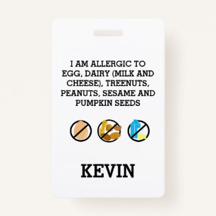 Custom Kids Food Allergy Alert Top Allergy Symbols Badge