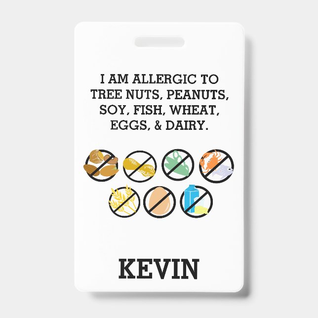 Custom Kids Food Allergy Alert Top Allergy Symbols Badge (Front)