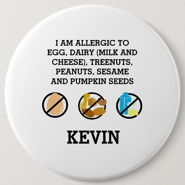 Custom Kids Food Allergy Alert Top Allergy Symbols Button (Front)