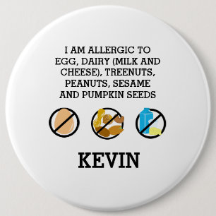 Custom Kids Food Allergy Alert Top Allergy Symbols Button