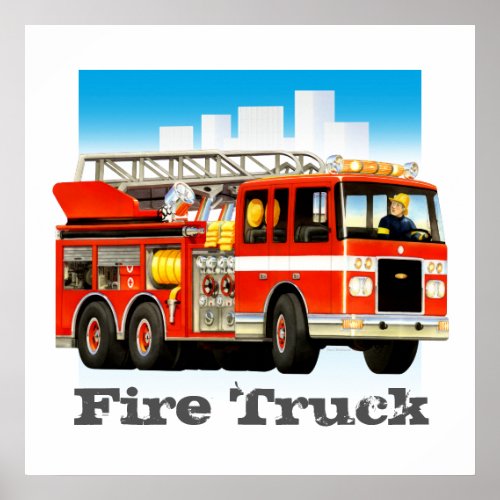 Custom Kids Giant Red Fire Truck Art Poster