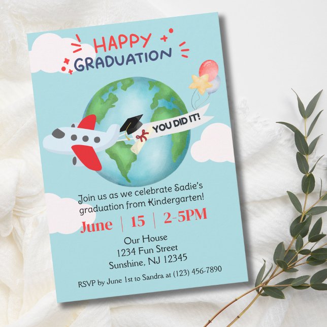 Custom Kids Graduation & QR Code,Photo,Airplane Invitation (Creator Uploaded)