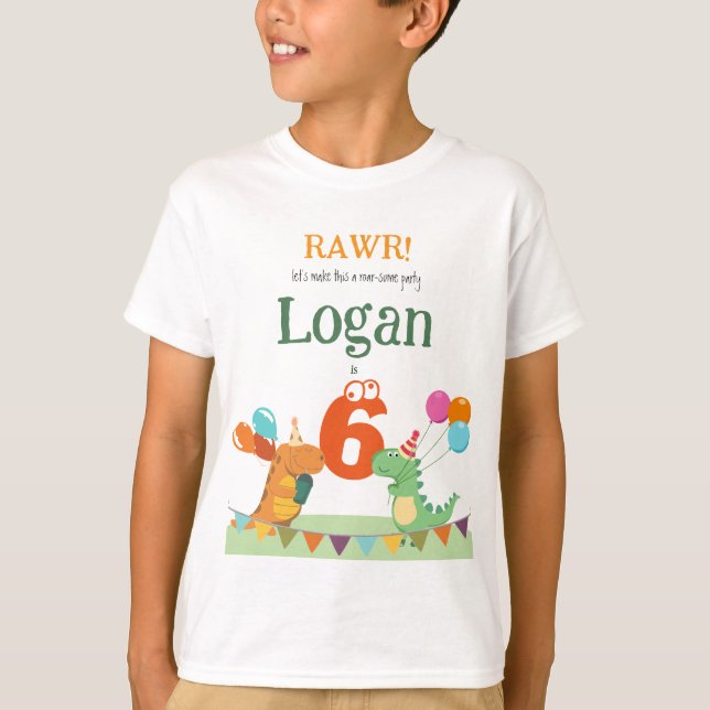 Custom Kids Guest of Honour Dinosaur Birthday T-Shirt (Front)