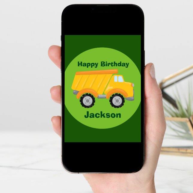 Custom Kids Happy Birthday Construction Truck Card (Front Digital)