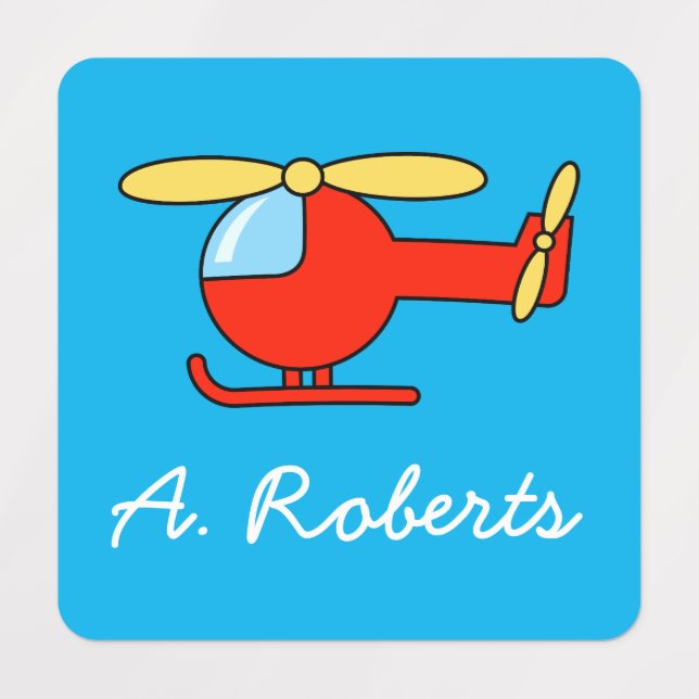 Custom kid's helicopter waterproof clothing labels (Design 1)