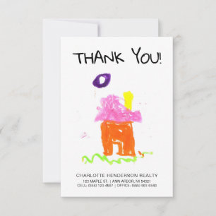 Custom Kid's House Drawing Real Estate Client  Tha Thank You Card