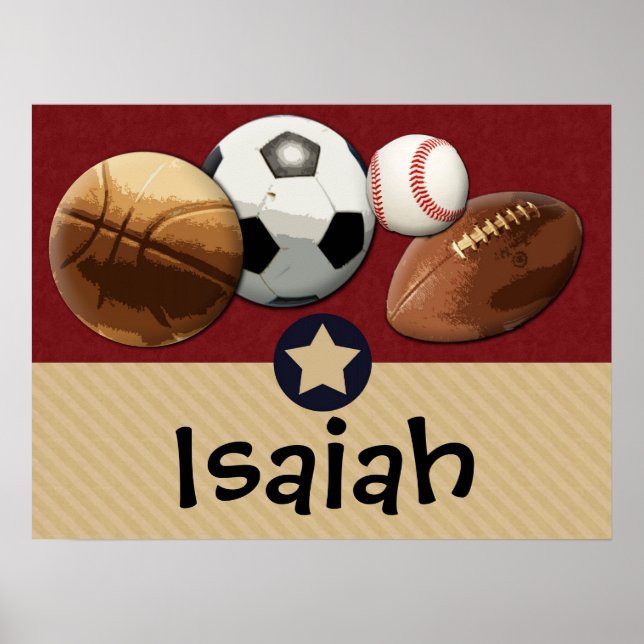 Custom Kids Name Allstar Sports Wall Art Poster (Front)