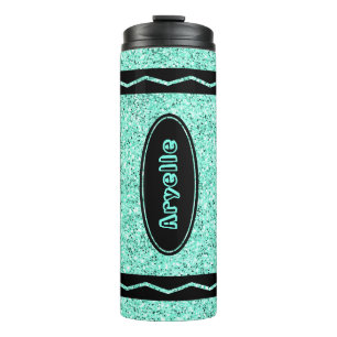 Custom Kids Name Aqua Glitter Crayon Drink Tumbler