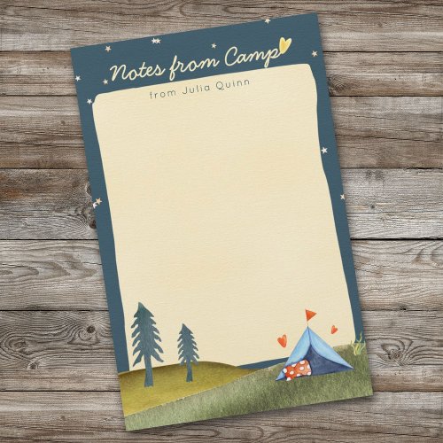 Custom Kids Name Camp Stationery Watercolor Tent 