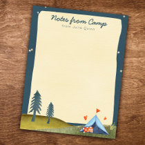 Custom Kid's Name Camp Stationery Watercolor Tent  Notepad