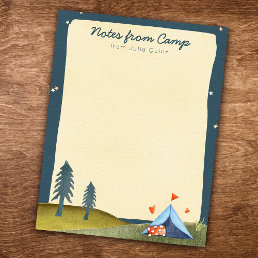 Custom Kid&#39;s Name Camp Stationery Watercolor Tent  Notepad
