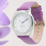 Custom Kids Name Steel Purple Leather Girls Watch<br><div class="desc">Custom, personalized, kids girls fun cool stylish purple leather strap, stainless steel case, wrist watch. Simply type in the name. Go ahead create a wonderful, custom watch for the lil princess in your life - daughter, sister, niece, grandaughter, goddaughter, stepdaughter. Makes a great custom gift for birthday, graduation, christmas, holidays,...</div>