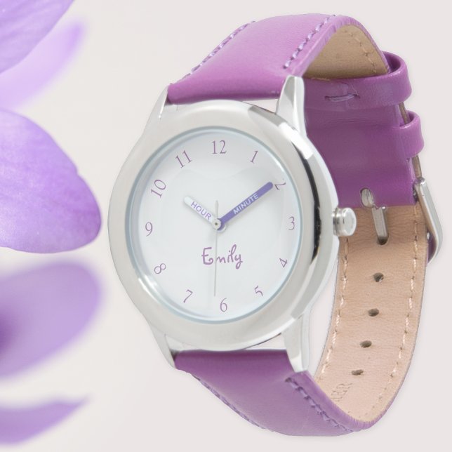 Custom Kids Name Steel Purple Leather Girls Watch (Custom Kids Name Steel Purple Leather Girls Watch)