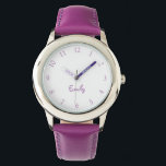 Custom Kids Name Steel Purple Leather Girls Watch<br><div class="desc">Custom, personalized, kids girls fun cool stylish purple leather strap, stainless steel case, wrist watch. Simply type in the name. Go ahead create a wonderful, custom watch for the lil princess in your life - daughter, sister, niece, grandaughter, goddaughter, stepdaughter. Makes a great custom gift for birthday, graduation, christmas, holidays,...</div>