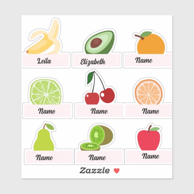 Custom kid's name stickers, custom fruit stickers (Sheet)