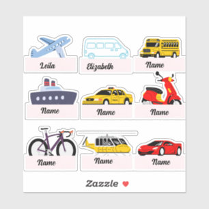 Custom kid's name stickers, custom transportation sticker