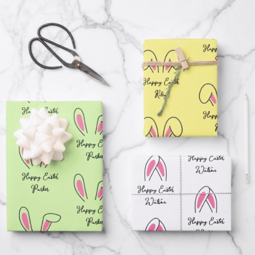 Custom Kids Names Easter Bunny Ears Wrapping Paper Sheets