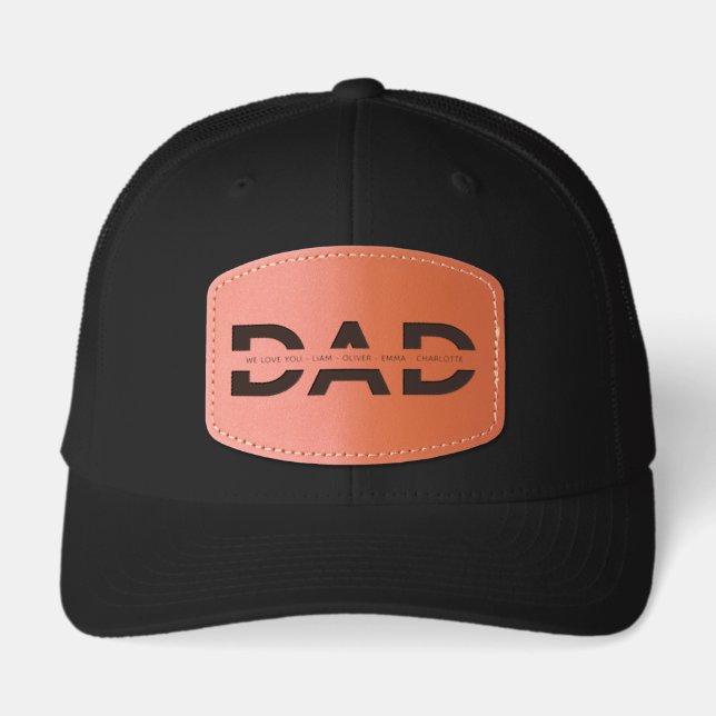 Custom Kids Names Leather Patch Dad Personalized Hat (Front)