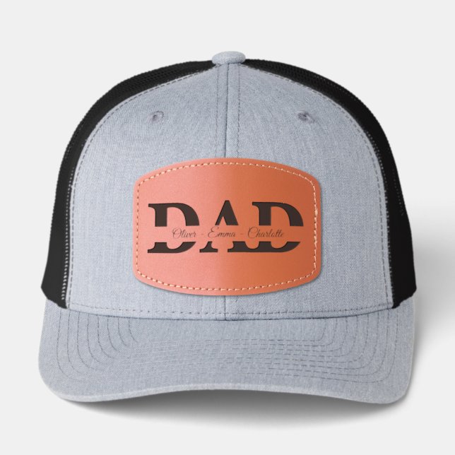 Custom Kids Names Leather Patch Dad Personalized Hat (Front)
