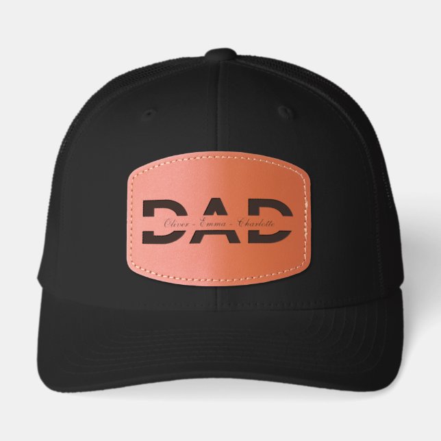 Custom Kids Names Leather Patch Dad Personalized Hat (Front)