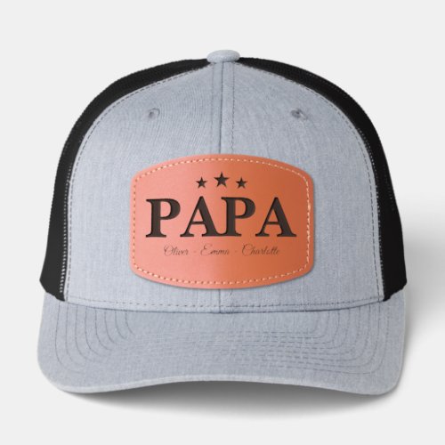 Custom Kids Names Leather Patch Papa Personalized Hat