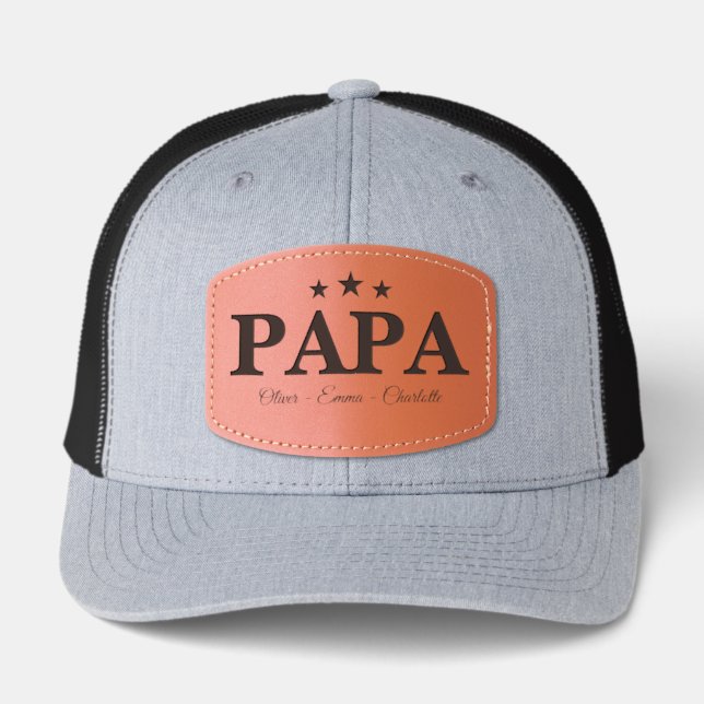 Custom Kids Names Leather Patch Papa Personalized Hat (Front)