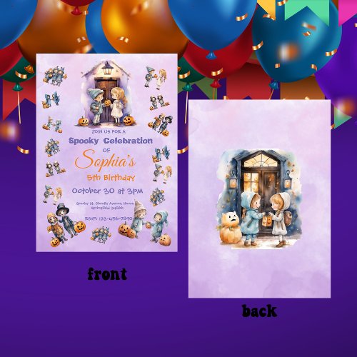 Custom Kids on Halloween Theme Birthday Party Invitation