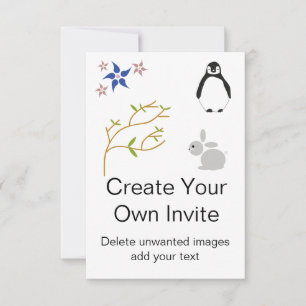 Custom Kids Party Invite with Penguin and flower