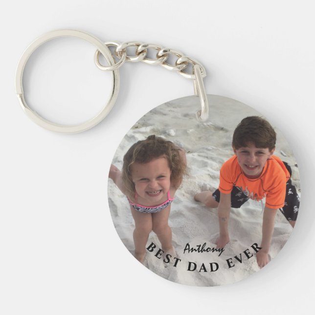 Custom Kids Photo Best Dad Ever Personalized Keychain (Front)