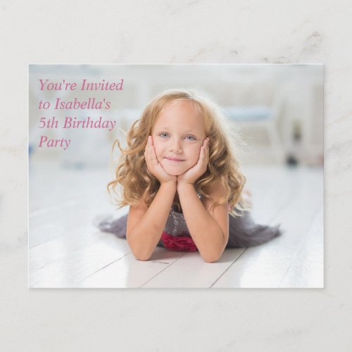 Custom Kids Photo Birthday Party Girl Pink Invitation Postcard