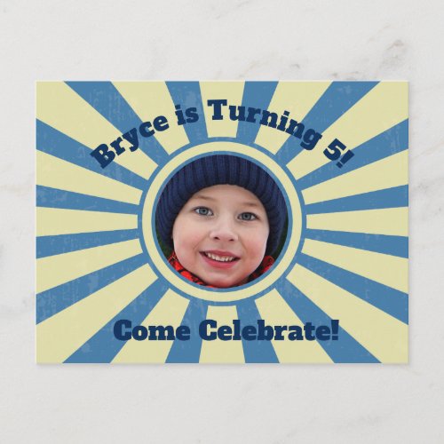 Custom Kids Photo Blue Birthday Party Invitation Postcard