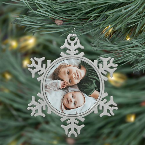 Custom Kids Photo Keepsake Snowflake Pewter Christmas Ornament