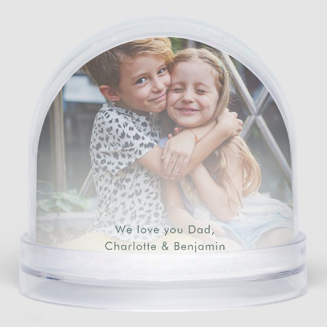 Custom Kids Photo Modern Keepsake Mom and Dad Snow Globe (Front)